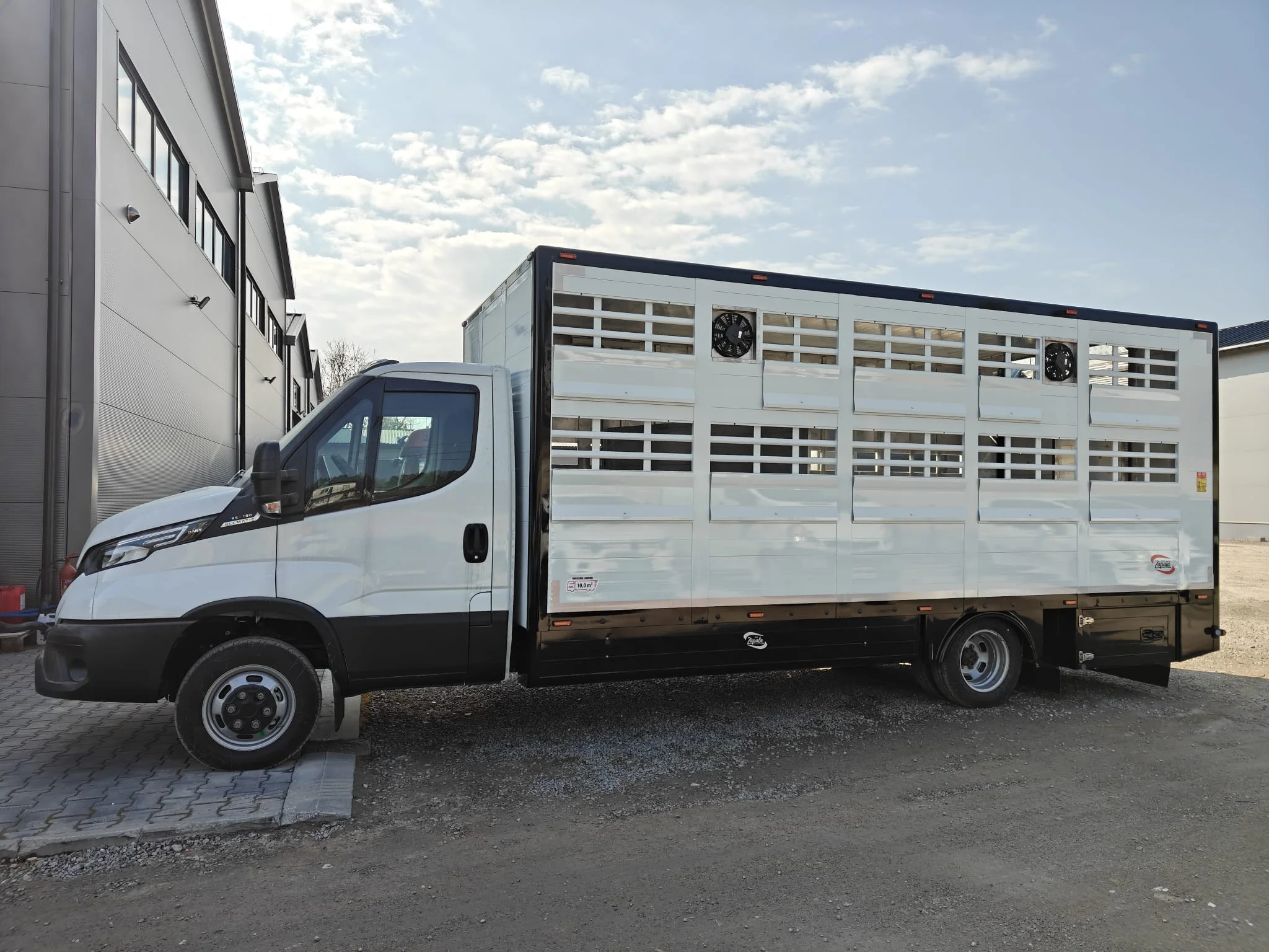 Biała ciężarówka Iveco Daily do przewozu trzody